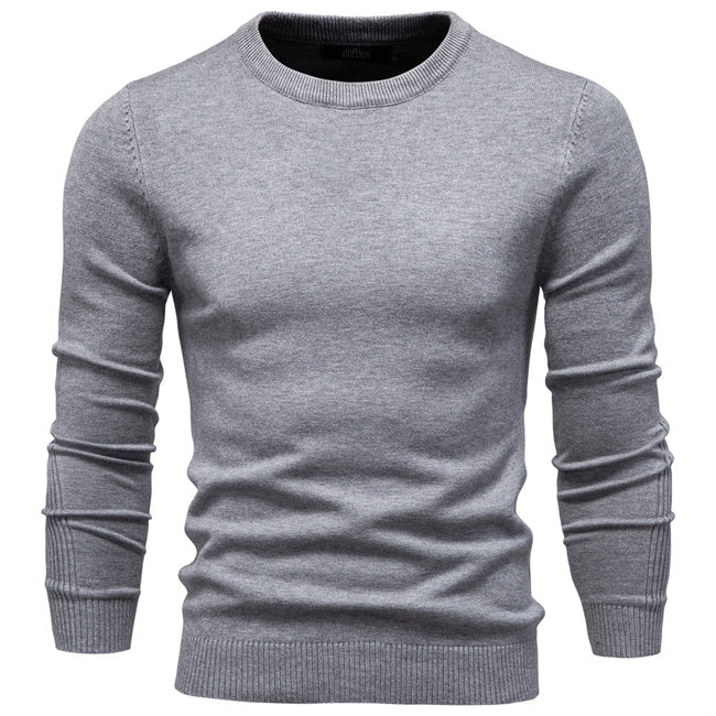 Men's Pullover Solid Color Warm Slim Crew Neck Sweater