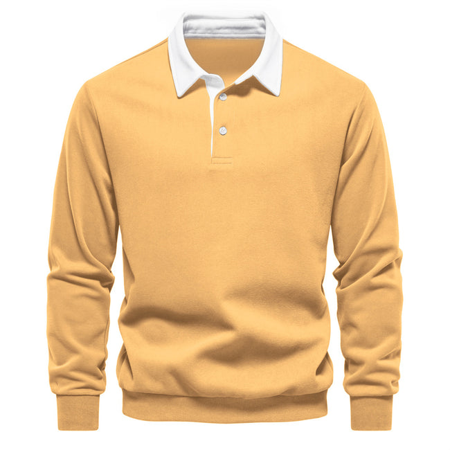 Men's Cotton Button Up Casual Long Sleeve Polo Shirt