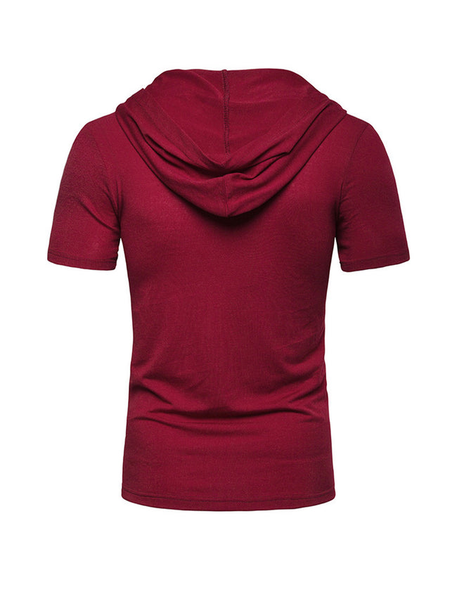Men's Lace-up Short Sleeve Hooded T-shirt