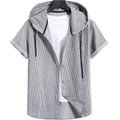 Men's Casual Hooded Striped Print Short-sleeved Shirt