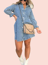 Women's Washed Denim Puff Sleeve Dress (Buy 2 Free Shipping)