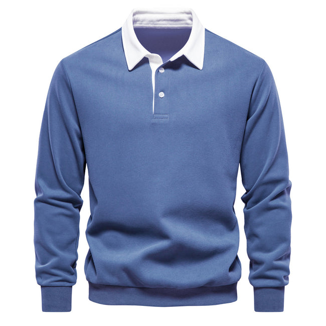 Men's Cotton Button Up Casual Long Sleeve Polo Shirt