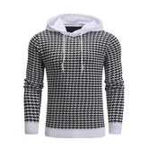 Men's Pullover Jacquard Houndstooth Hooded Sweater Basic Vintage Style