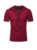 Men's Lace-up Short Sleeve Hooded T-shirt