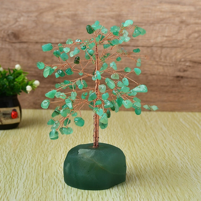 Crystal Fortune Tree with Natural Stone Base and Leaves