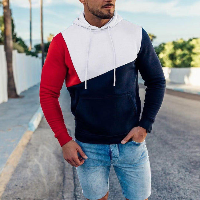 Men's Patchwork Contrast Hooded Sweatshirt
