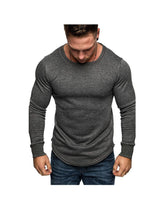 Men's Solid Color Crew Neck Patchwork Long Sleeve T-Shirt