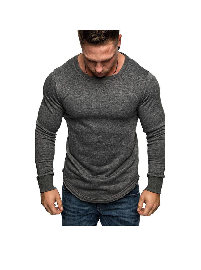 Men's Solid Color Crew Neck Patchwork Long Sleeve T-Shirt