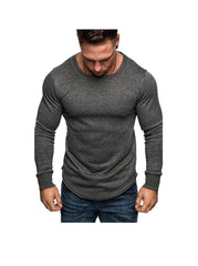 Men's Solid Color Crew Neck Patchwork Long Sleeve T-Shirt
