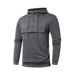 Men's Half Zip Pocket Solid Color Casual Sports Drawstring Hoodie