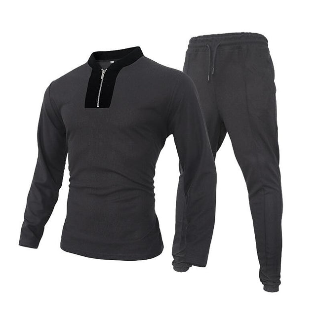 Men's Half Zip Texture Stretch Baseball Collar Long Sleeve Tracksuit