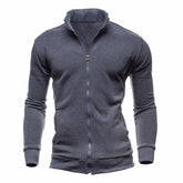 Men's Solid Color Zip-Up Collar Cardigan Sweater Jacket