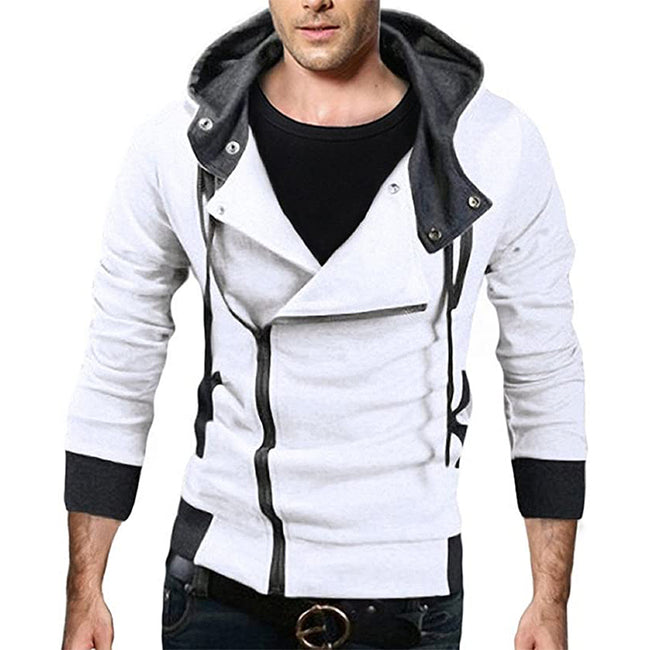 Men's Contrast Solid Color Zipper-up Hooded Jacket Active Hip Hop
