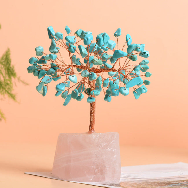 Natural Rose Quartz Jewelry Original Stone Base Fortune Tree
