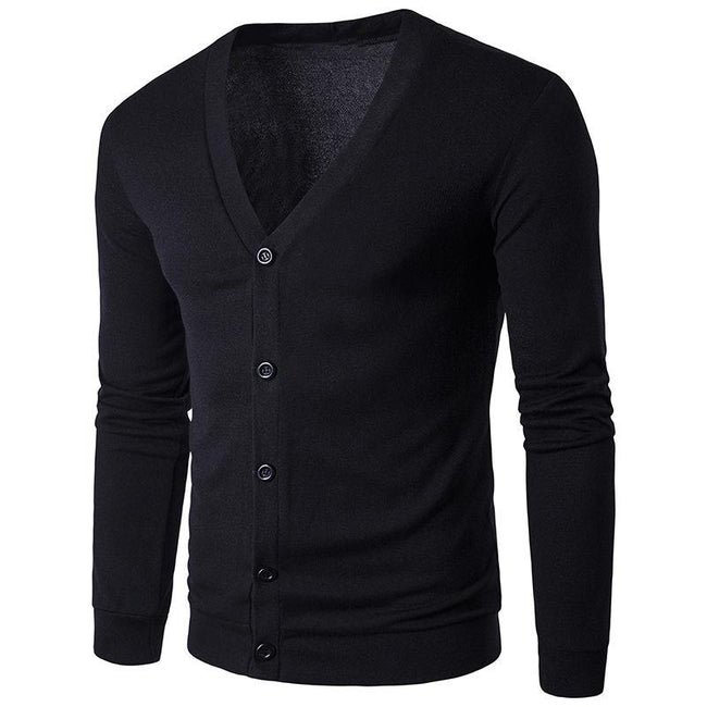 Men's Solid Color V-neck Knitted Cardigan