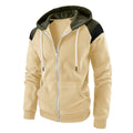 Men's Hooded Patchwork Drawstring Zip Sweatshirt Casual Retro