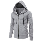 Men's Hooded Solid Color Drawstring Pocket Special Design Zip Sweatshirt Casual Retro