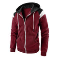 Men's Hooded Patchwork Drawstring Zip Sweatshirt Casual Retro