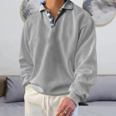 Men's Solid Color Patchwork Sweatshirts Long Sleeve With Button Down