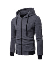 Men's Jacquard Small Check Hoodie Sweatshirt Jacket