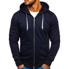 Men's Solid Color Zip-up Drawstring Hoodie Sweatshirt Sports & Outdoor Casual Basic