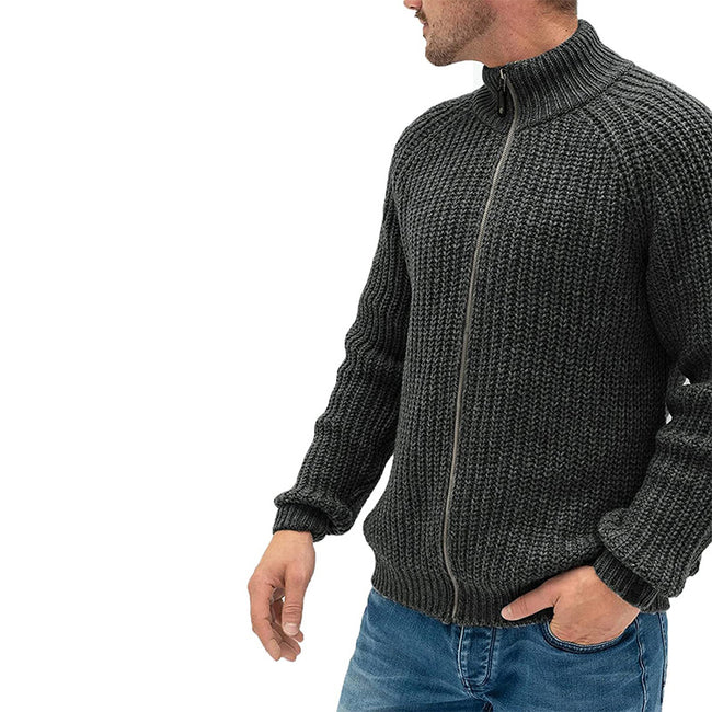 Men's Solid Color Turtleneck Zip Knit Cardigan