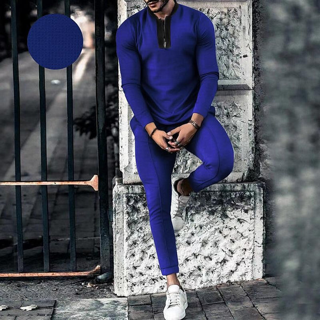 Men's Half Zip Texture Stretch Baseball Collar Long Sleeve Tracksuit