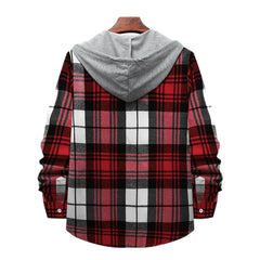 Men's Long Sleeve Flannel Brushed Check Hooded Casual Shirt