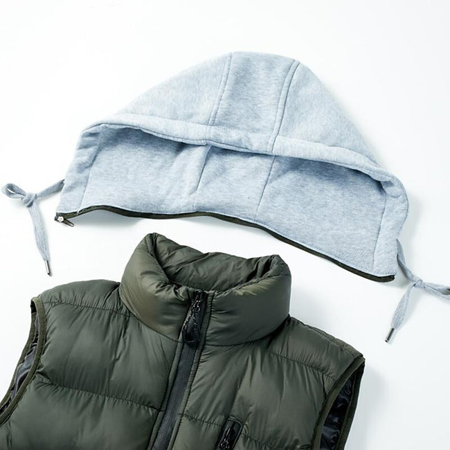 Men's Stand Collar Detachable Hood Zip-up Padded Gilet