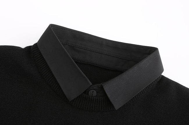 Men's Slim Patchwork Fake Two Piece Knit Sweater