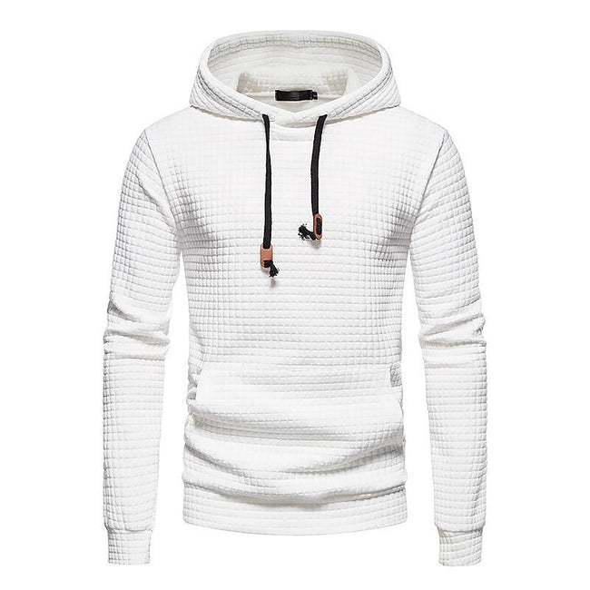 Men's Jacquard Small Check Solid Color Pullover Hoodie Sweatshirts