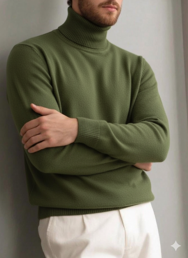 Men's comfortable textured cashmere turtleneck warm sweater