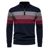 Men's Contrast Striped Half-Zip Stand Collar Sweater