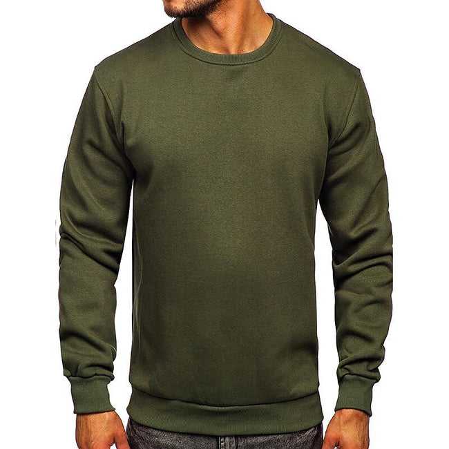 Men's Pullover Solid Color Fleece Crew Neck Sweatshirts