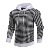Men's Pullover Jacquard Houndstooth Hooded Sweater Basic Vintage Style