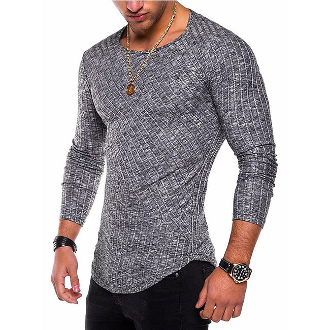 Men's Vintage Striped Crew Neck Green Casual Long Sleeve T-shirt