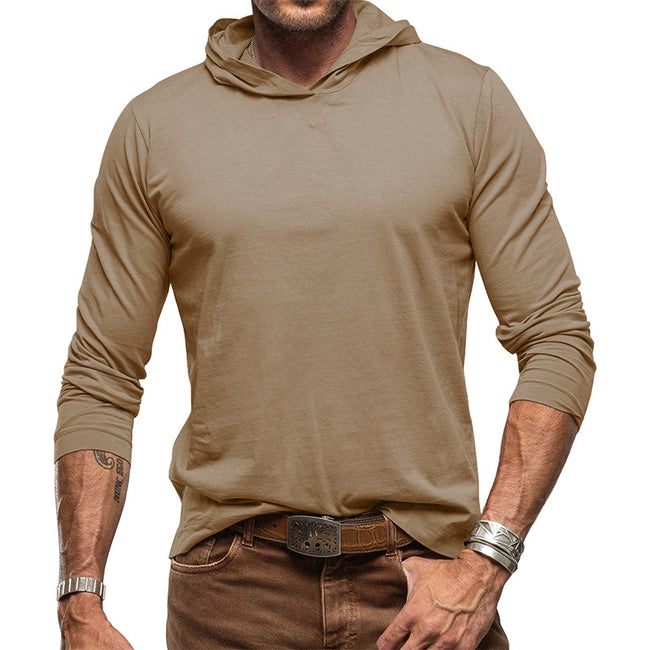 Men's Cotton Solid Color Long Sleeve Pullover Hoodie