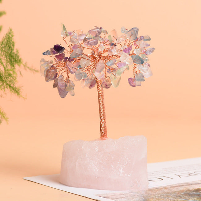 Natural Rose Quartz Jewelry Original Stone Base Fortune Tree