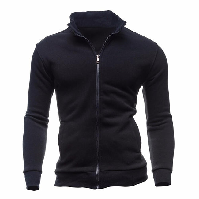 Men's Solid Color Zip-Up Collar Cardigan Sweater Jacket