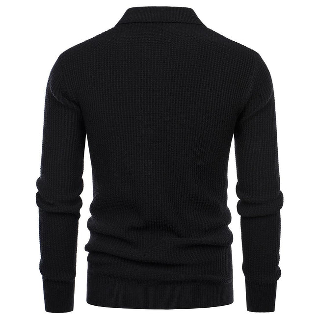 Men's Lapel Pullover Waffle Half Zipper Slim Fit Sweater