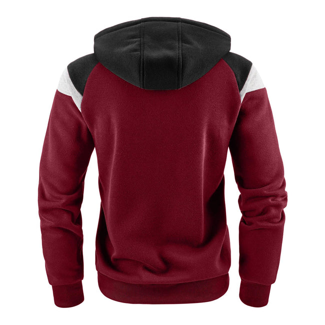 Men's Hooded Patchwork Drawstring Zip Sweatshirt Casual Retro
