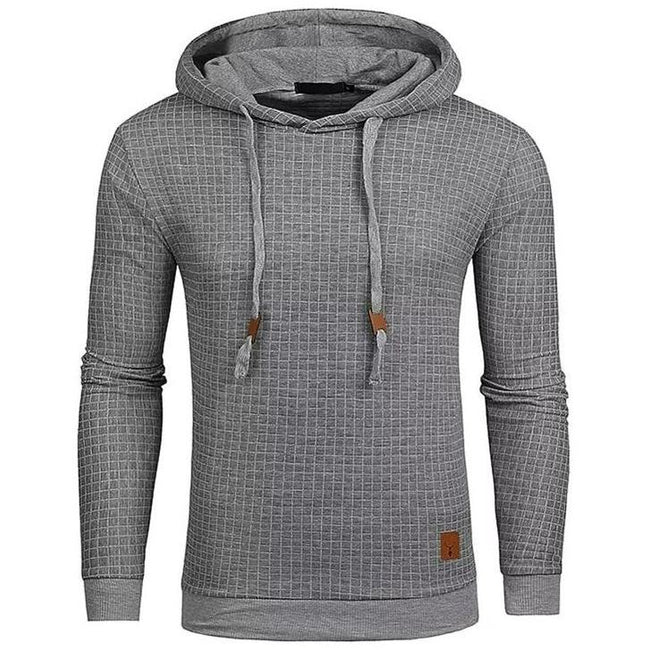 Men's Jacquard Small Check Pullover Basic Hoodie Sweatshirt