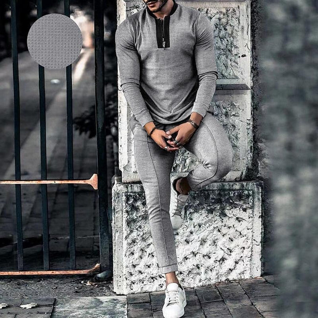 Men's Half Zip Texture Stretch Baseball Collar Long Sleeve Tracksuit