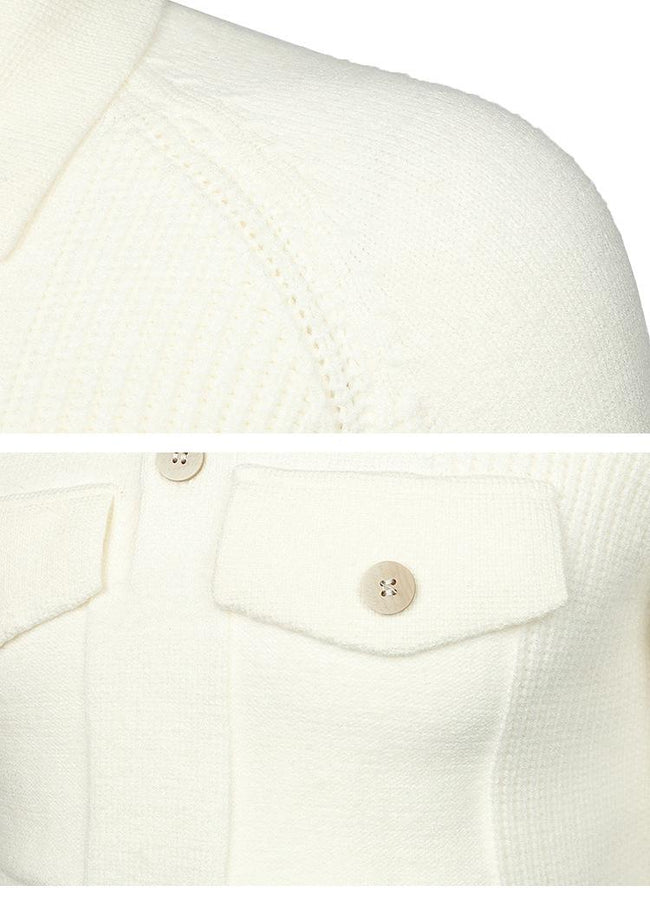 Men's Lapel Pocket Vintage Style Raglan Sleeve Slim Fit Knit Sweater