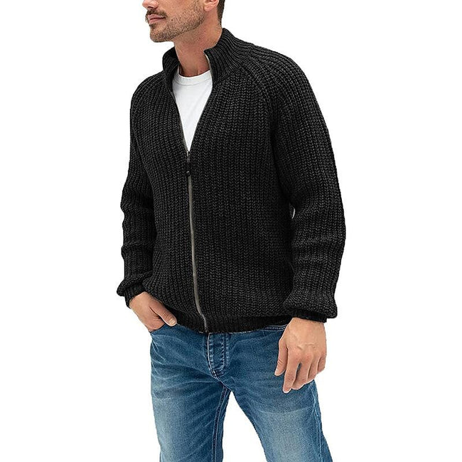Men's Solid Color Turtleneck Zip Knit Cardigan