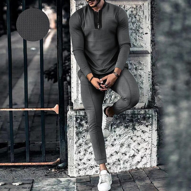 Men's Half Zip Texture Stretch Baseball Collar Long Sleeve Tracksuit