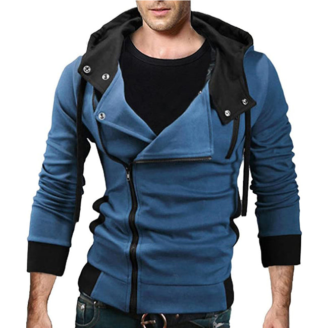 Men's Contrast Solid Color Zipper-up Hooded Jacket Active Hip Hop