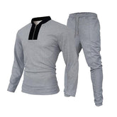 Men's Half Zip Texture Stretch Baseball Collar Long Sleeve Tracksuit