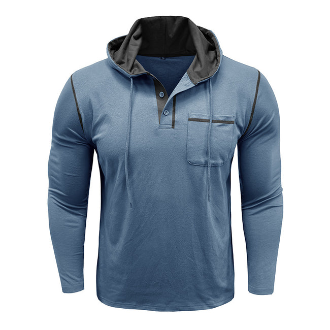 Men’s Hooded Henley Long Sleeve Shirt