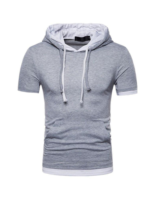 Vincent Solid Color Fake Two-piece Short-sleeved Hooded T-shirt